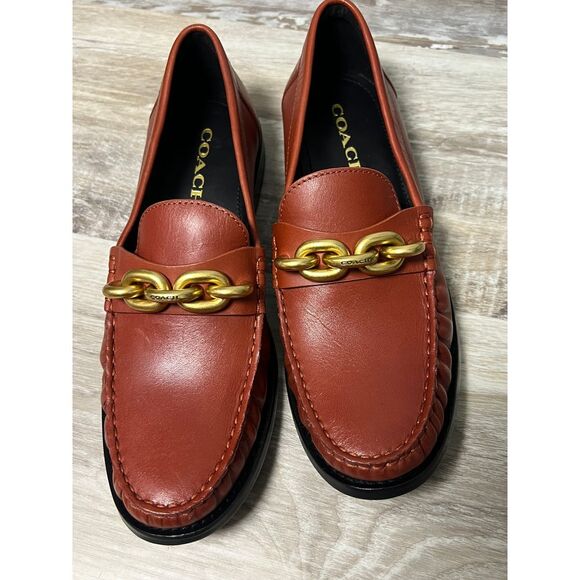 COACH Women's Jess Chain-Strap Moccasin Loafers Rust 8.5 - Picture 1 of 5